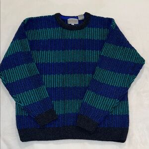 Vintage Britches Men’s Wool Crewneck Sweater in Blue and Green Stripes